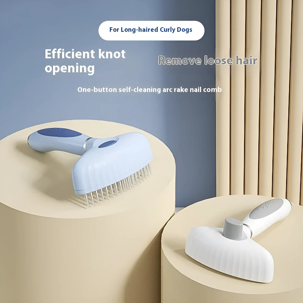 Stainless steel double row pet comb for dog grooming and hair removal in blue or white