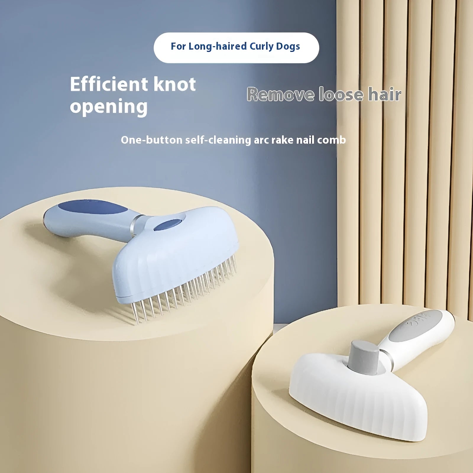 Stainless steel double row pet comb for dog grooming and hair removal in blue or white