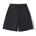 Men's khaki quick-drying sports shorts with elastic waist and 3D cut design for running and outdoor activities.