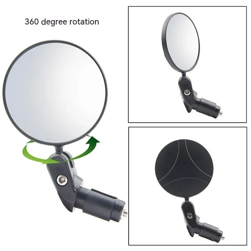 Black foldable convex rearview mirror showing 7cm reflective surface and adjustable stem.