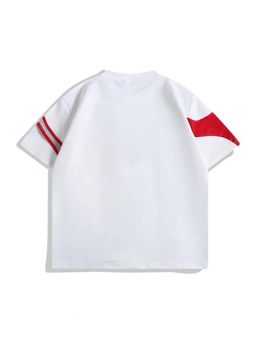 Men's black loose fit T-shirt with double stitching at padded shoulder strap, short sleeves, round neck collar