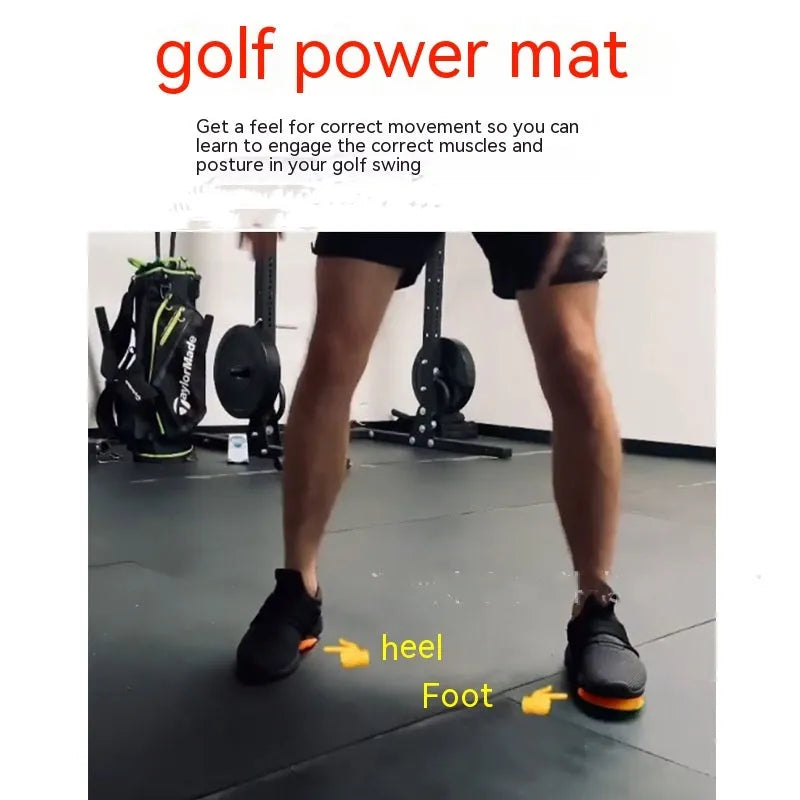 Orange natural rubber golf strength training mat with weighted centre section for swing practice
