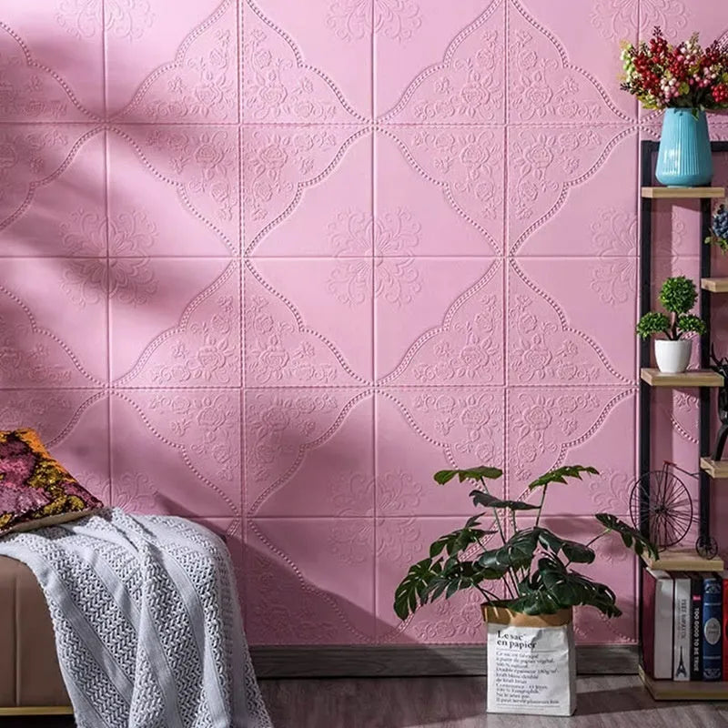 Thickened waterproof XPE foam wall sticker 70cm square Light Blue with three-dimensional plants and flowers pattern