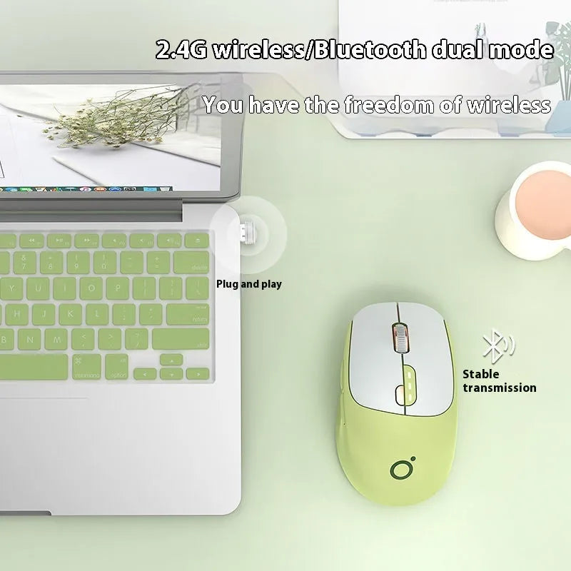 Mute wireless Bluetooth computer mouse in Matcha Green colour showing silent click design