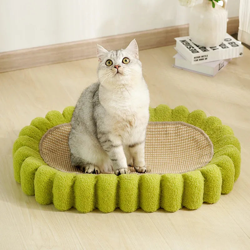 Green oval cat scratch pad bowl made from sisal measuring 650x420x100mm