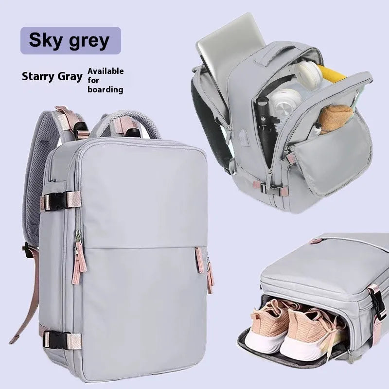 Large capacity waterproof travel backpack with Oxford cloth material and curved shoulder straps