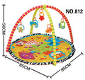 Velvet baby play mat with interactive toys in small animal or big animal design for crawling and games.
