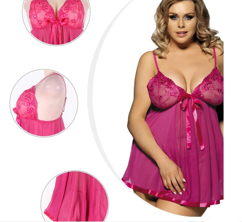 Seamless mesh and lace lingerie sleepdress in purple colour showing lace detailing