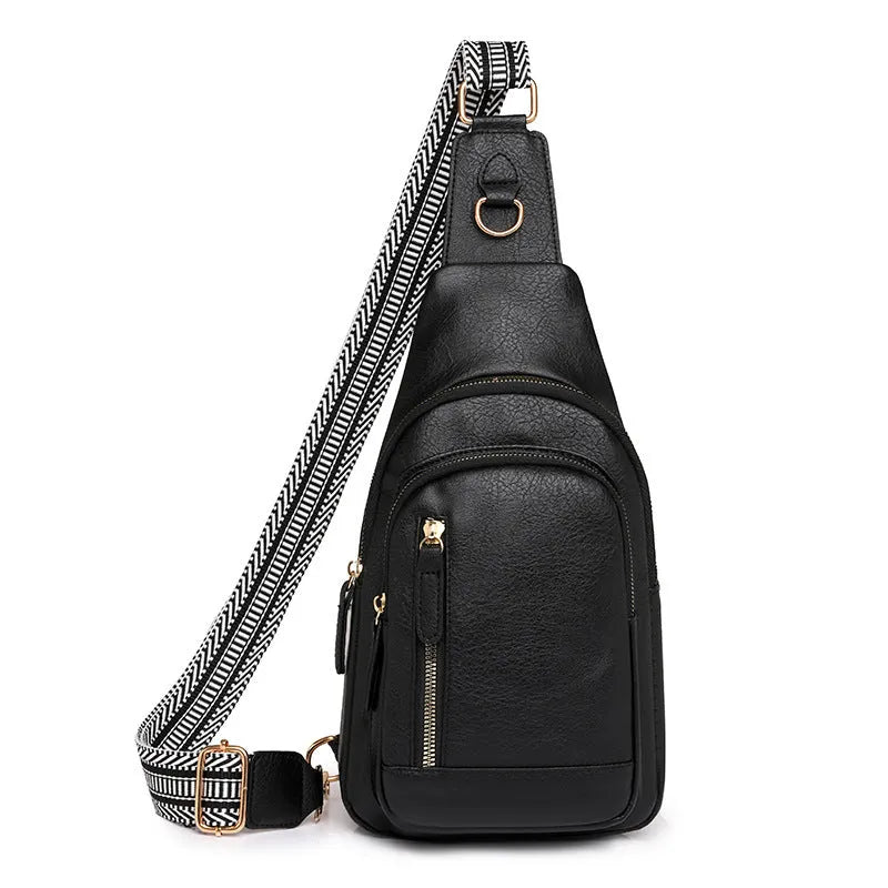 Women's soft PU chest bag in messenger style with crossbody strap and organised compartments