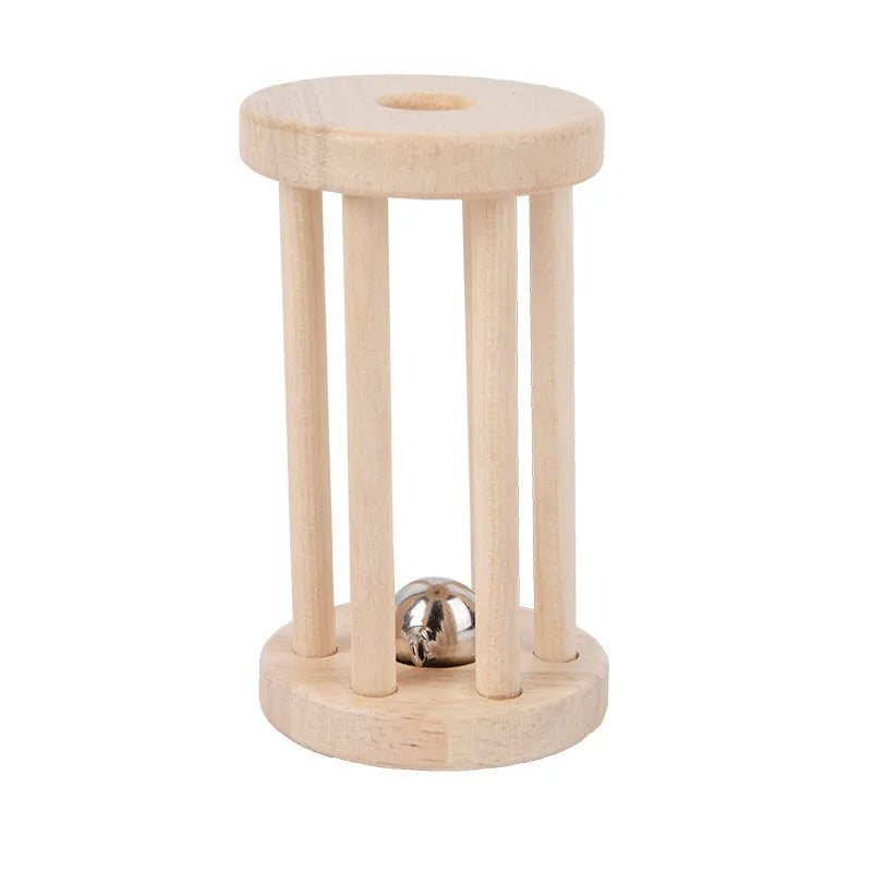 Wooden hand cranked bell educational rattle for toddlers