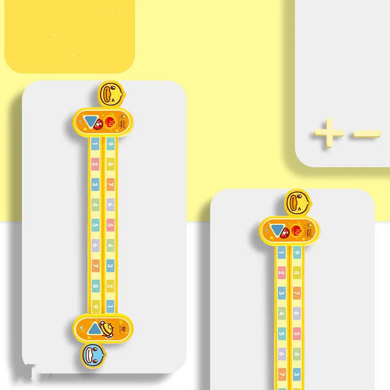Yellow plastic children's digital decomposition ruler measuring 24.5cm length with cartoon design for mathematics education