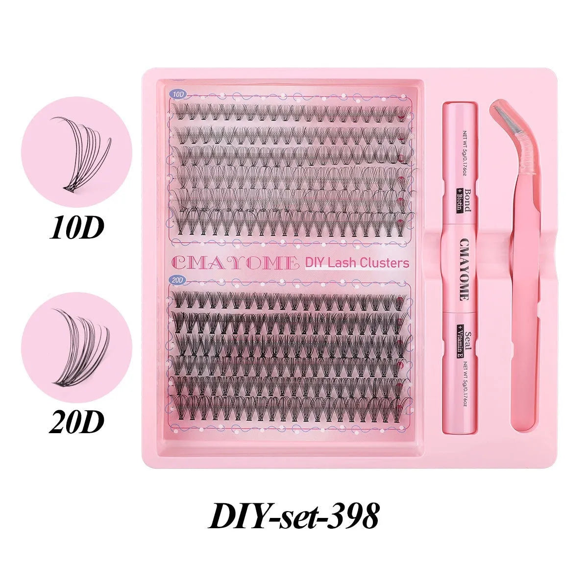 DIY single cluster false eyelashes, artificial fibre, individual lashes on a clear tray.