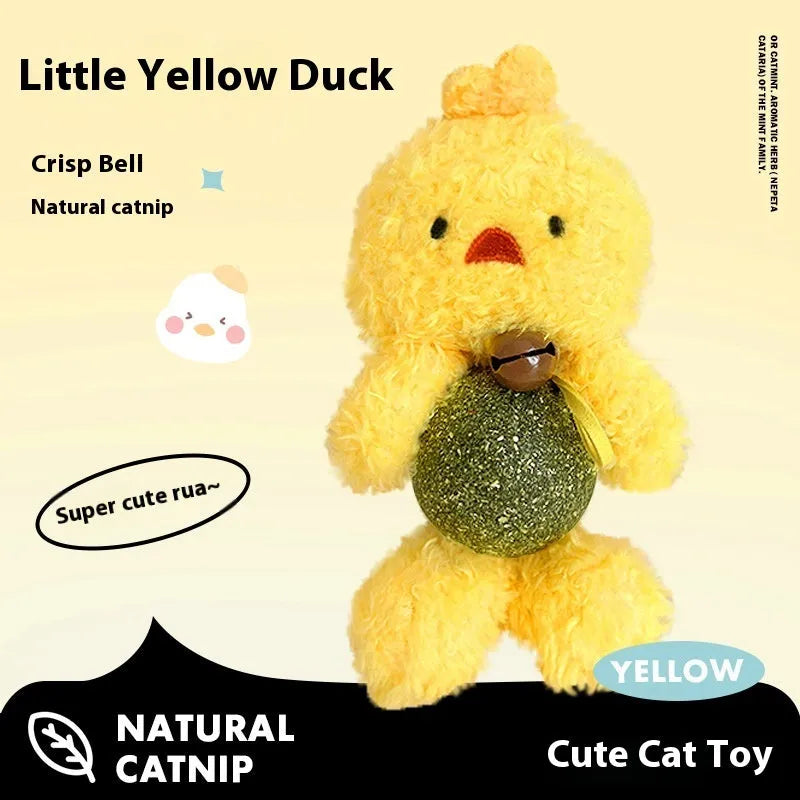 Brown bear plush cat toy with mint ball centre and bell, measuring 15cm high by 7cm wide