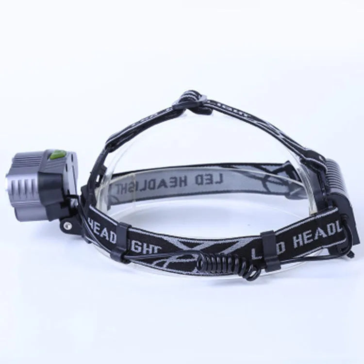 Outdoor waterproof head torch with long-range LED beam on adjustable head strap.