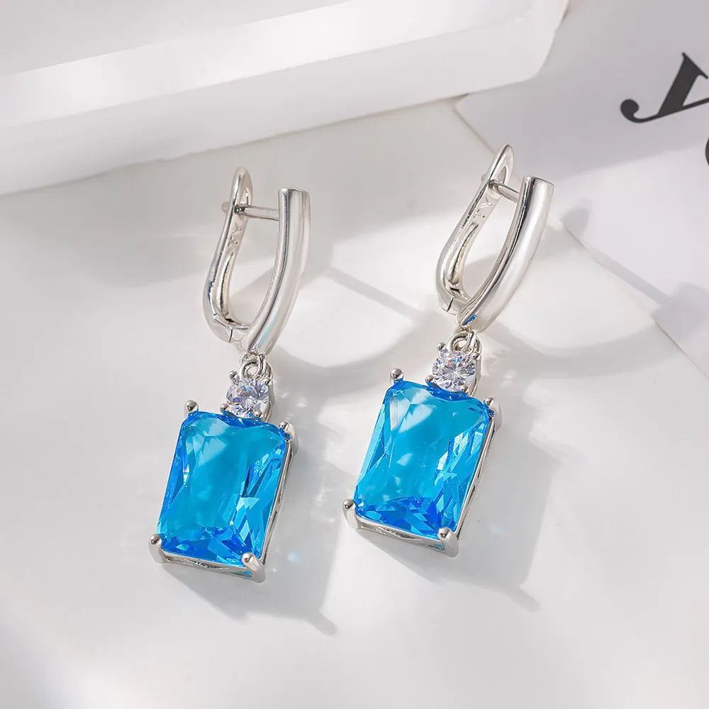 Square geometry earrings with gold or silver electroplating on copper construction