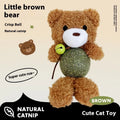 Plush cat toy shaped like an animal with a central catnip ball and a dangling bell.