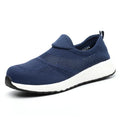 Men's lightweight black mesh work shoes with a low-top design and steel toe cap.