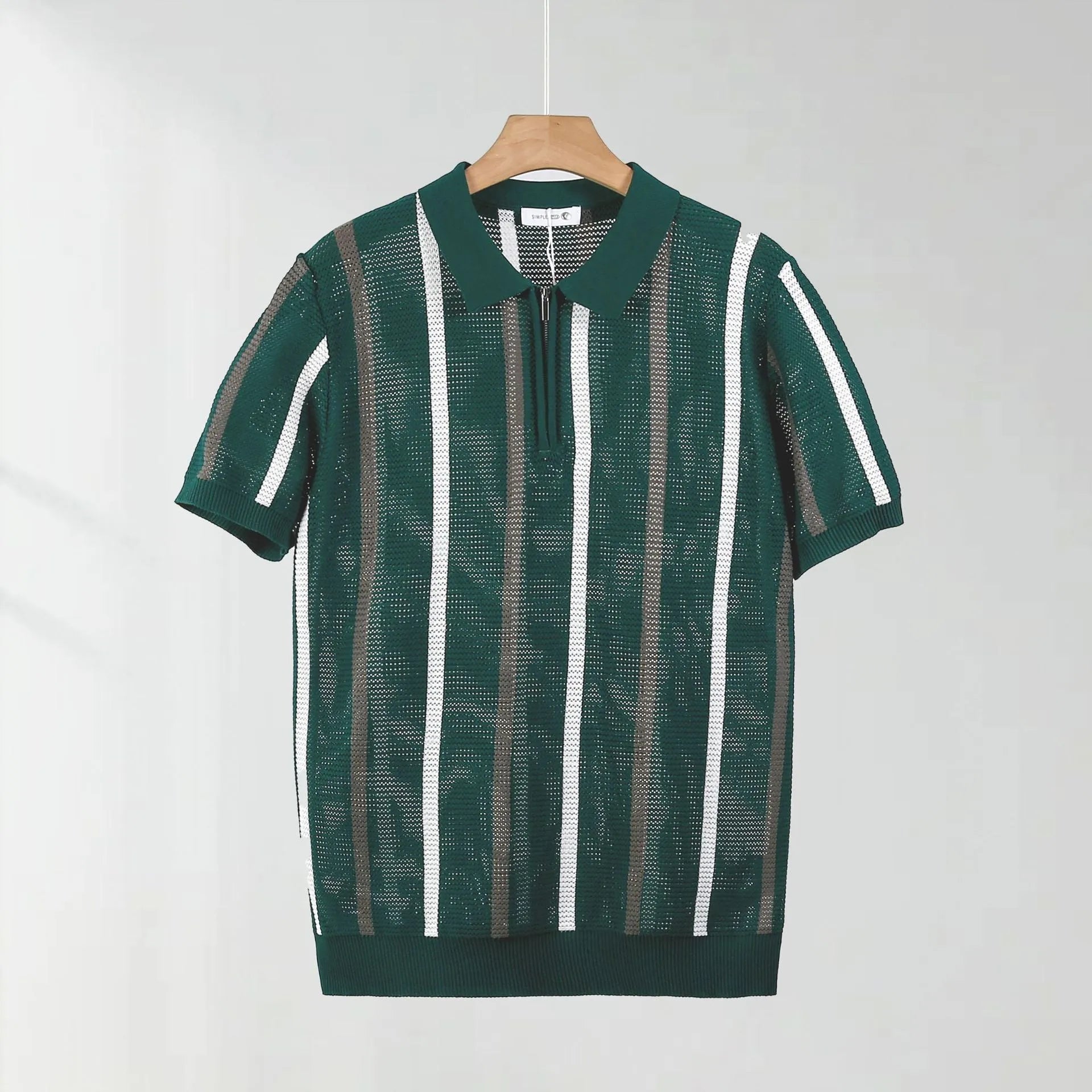Men's ice silk polo shirt with hollow mesh knitting and zipper decoration in summer colours