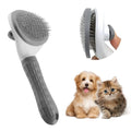 Cat grooming brush with release button in blue, grey, or pink colours for removing loose hair