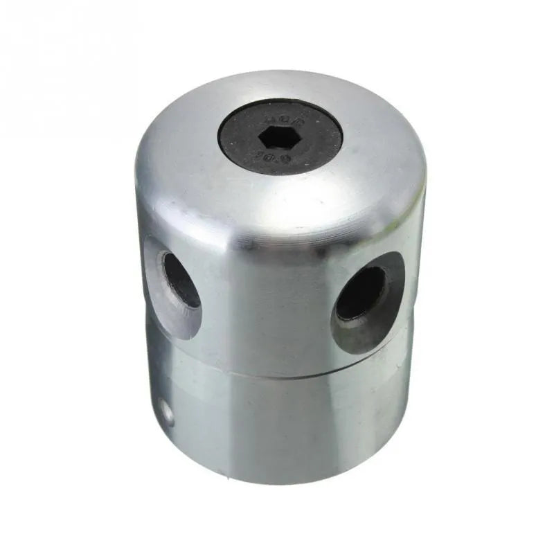 Silver aluminium lawn mower cylinder grass head accessory with four light yellow grass ropes