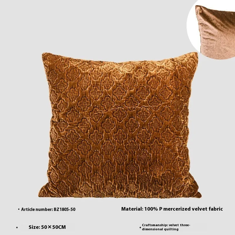 Brown gold antique Chinese style quilted cushion in 50x50cm square and 30x50cm waist pillow sizes