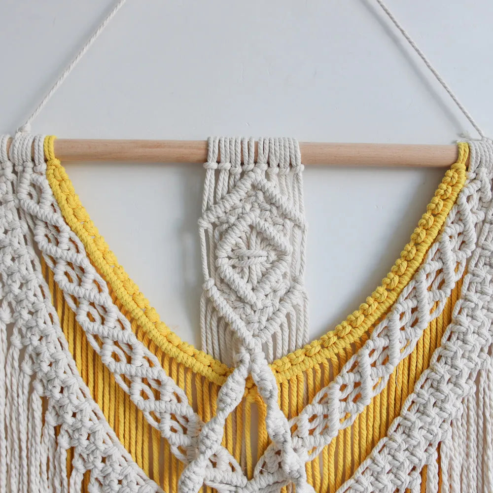 Nordic style creamy white cotton tapestry hand woven textile 120cm by 95cm rectangle wall hanging