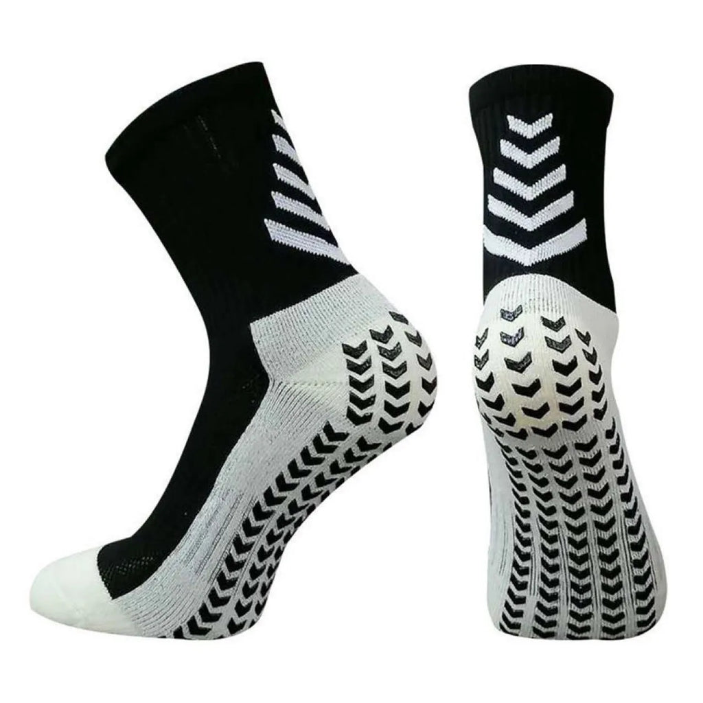 Men's mid-calf athletic socks with geometric patterns and silicone non-slip grip elements