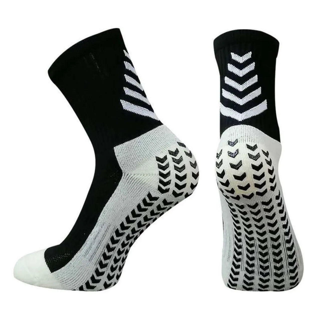 Men's mid-calf athletic socks with geometric patterns and silicone non-slip grip elements