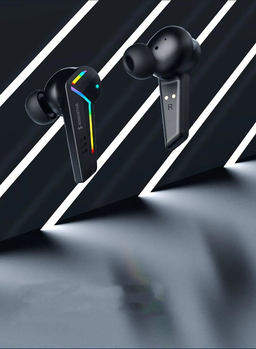 Black low latency TWS Bluetooth headset with earplug design for gaming and sports