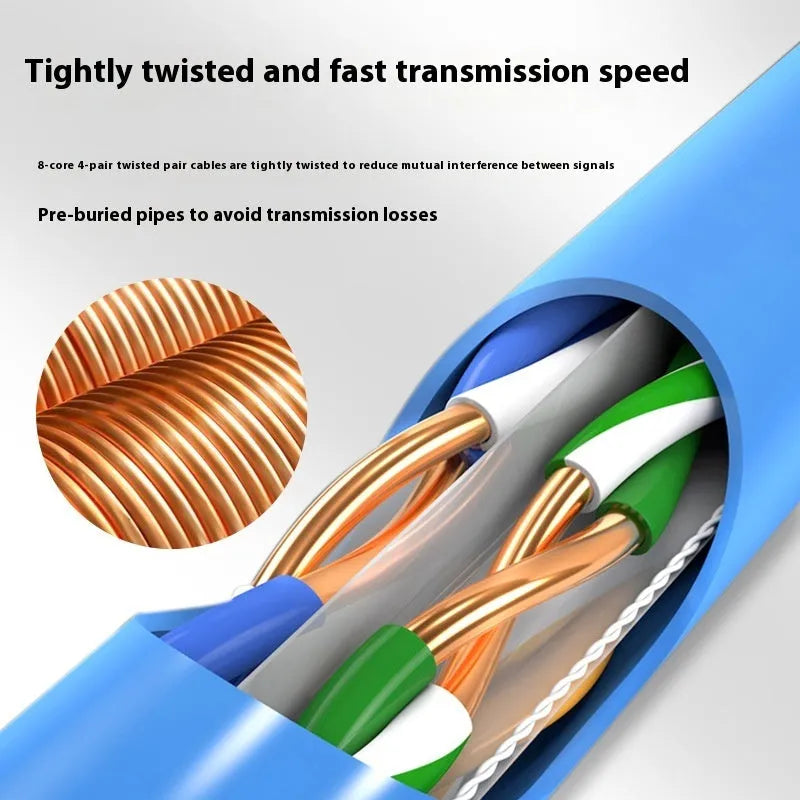 Blue and grey Cat6 UTP network cable with oxygen-free copper conductors in 305-metre bulk packaging