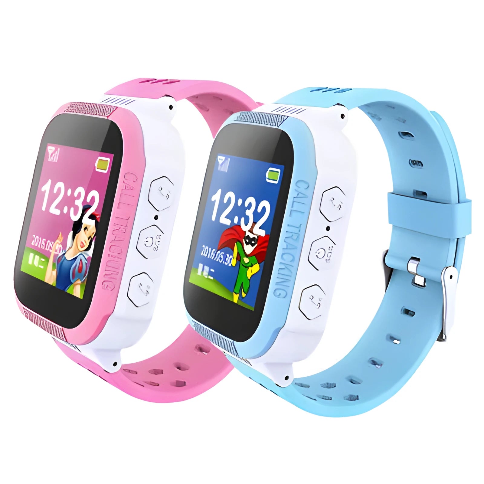 Blue children's phone watch with 1.44-inch IPS touchscreen displaying Chinese interface
