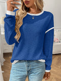 Women's loose fit polyester pullover top in round neck design with long sleeves