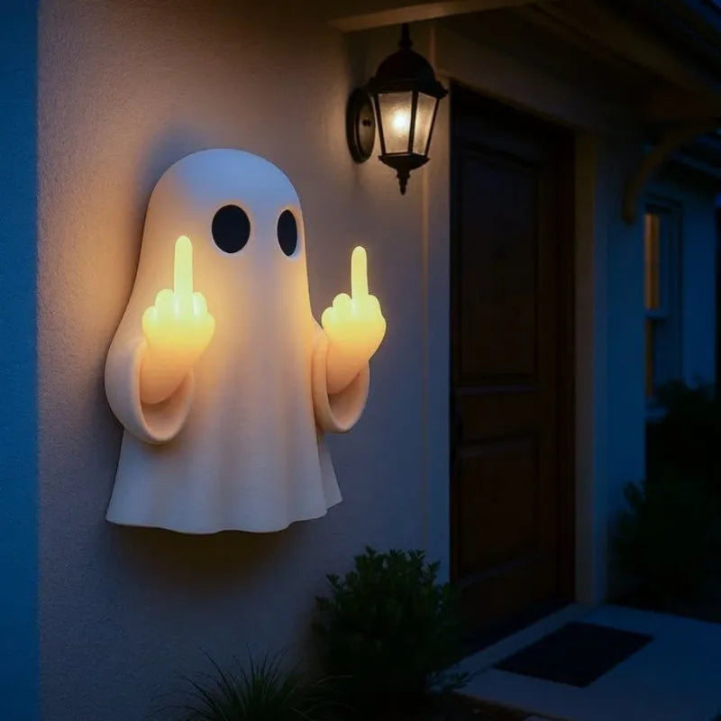 White plastic ghost statue night lamp with LED lighting for Halloween decoration