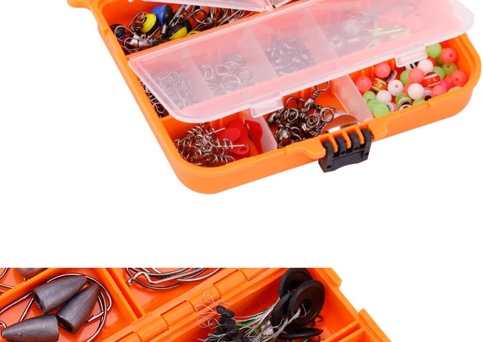 Weihe 257-piece fishing lure accessory set in orange ABS storage box with texas rig components