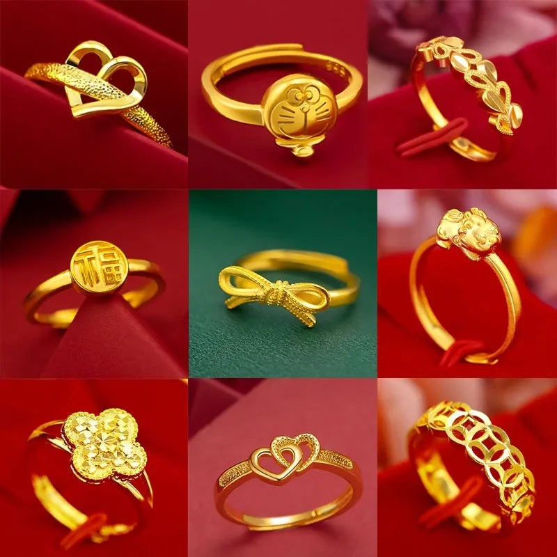 Metal ring with open mouth design and Fu character heart motif in Five Line Love colour