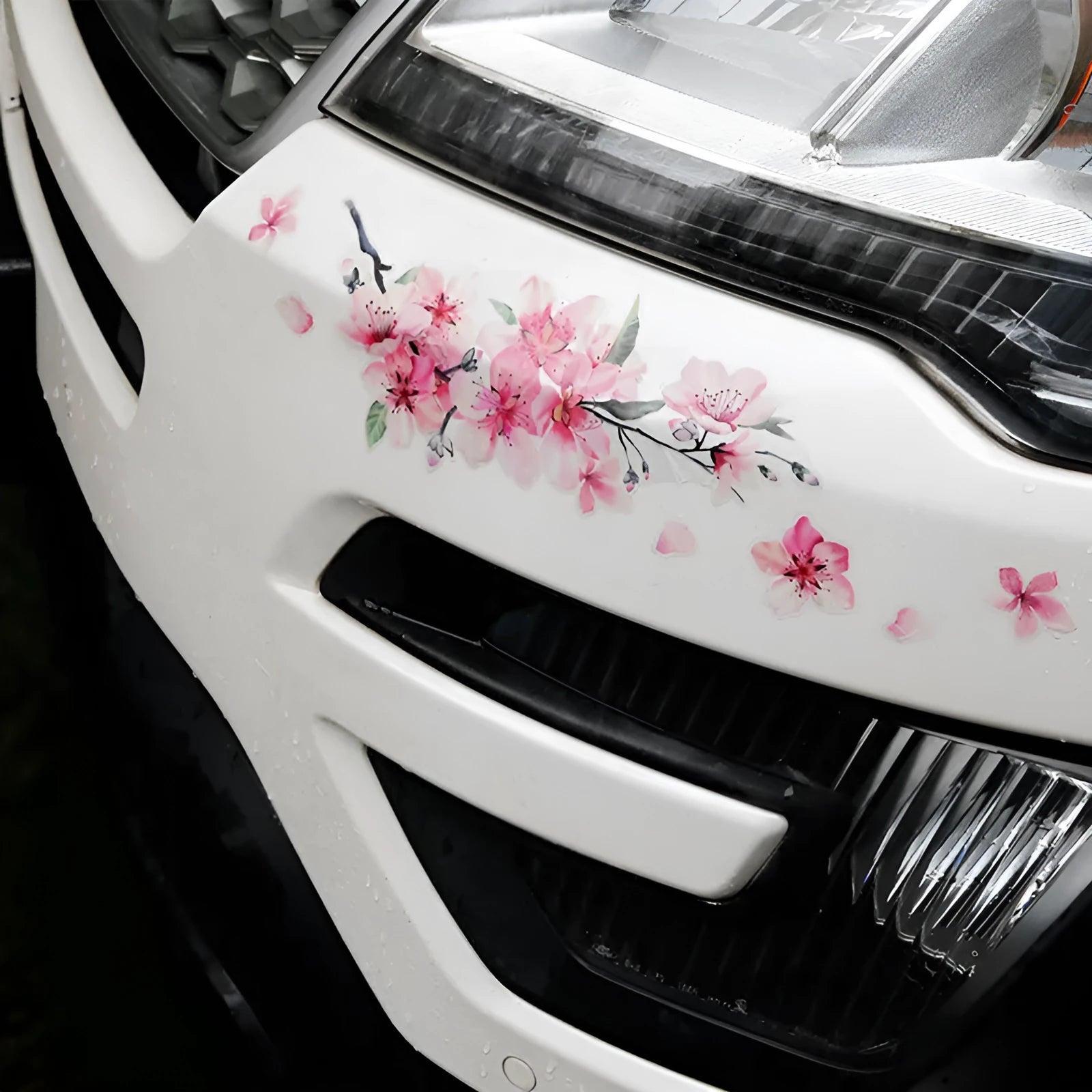 Cherry blossom flower pattern car sticker on vehicle window, available in two size options.