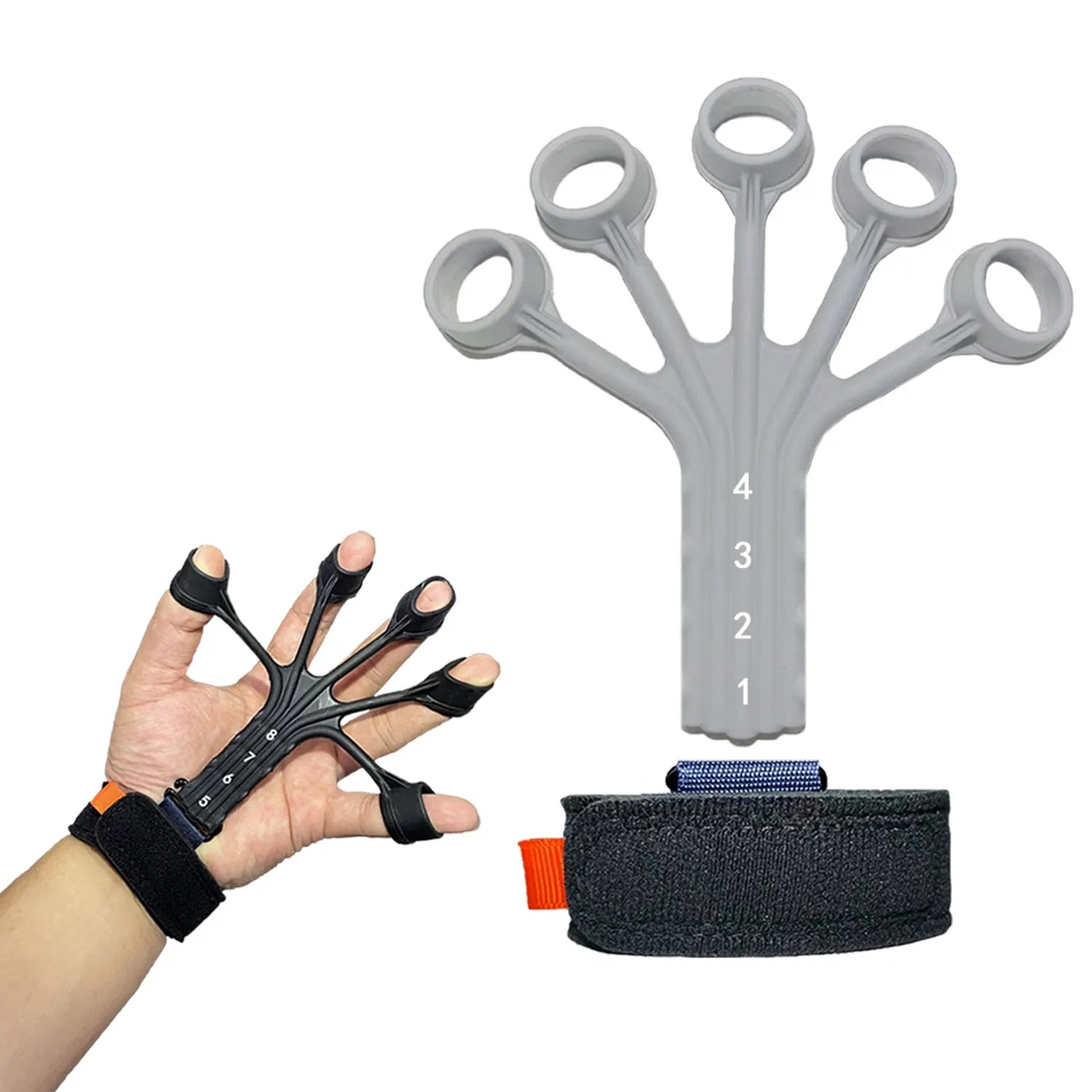 Silicone finger flexion extension trainer with adjustable belt for hand rehabilitation therapy
