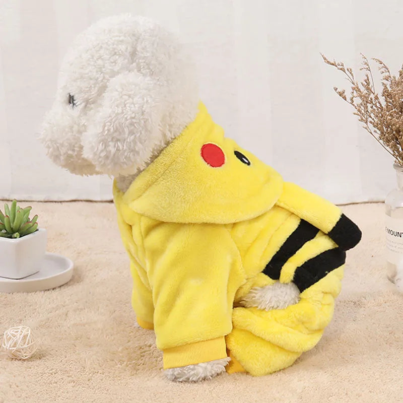 Fleece hooded cat coat in cartoon design for small pets in multiple sizes