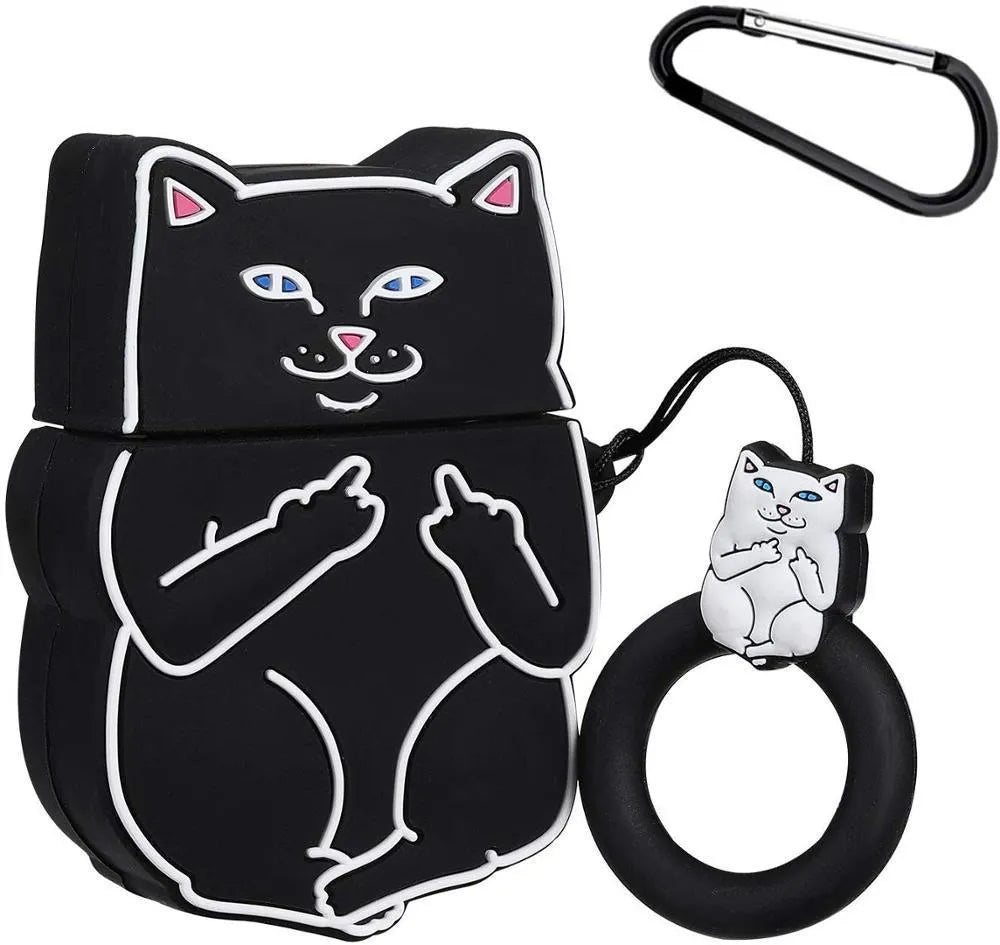 Silicone protective case for AirPods with cartoon animal design and flip opening
