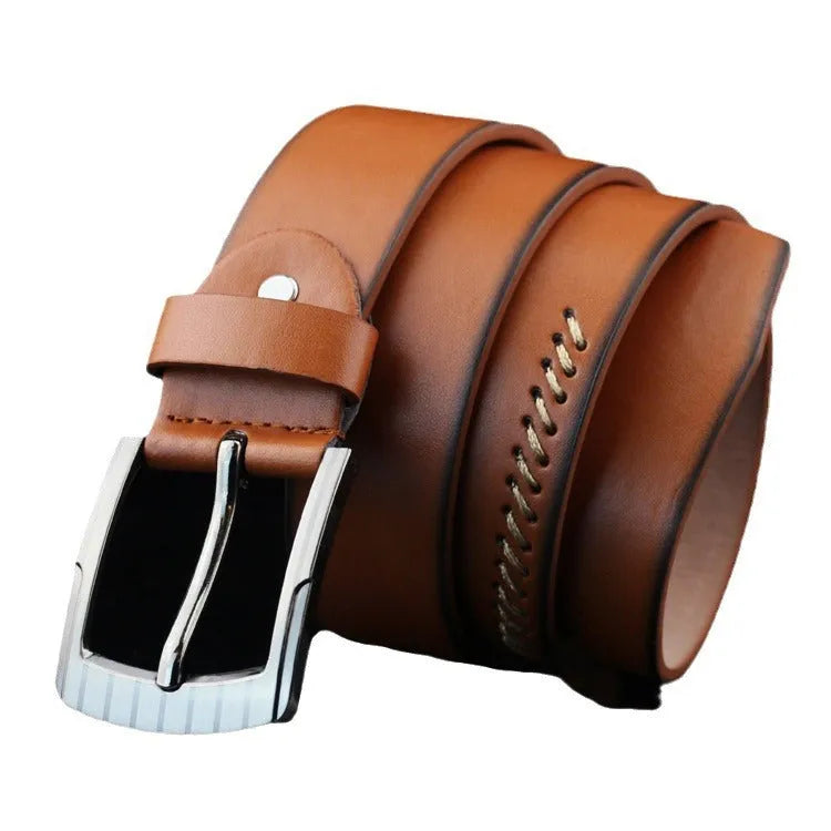 Men's retro threading pattern casual belt with alloy pin buckle in black colour