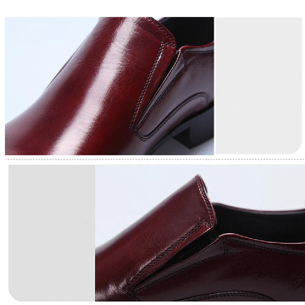 British pointed Oxford men's formal leather shoes with black colour, low-top design, and rubber sole