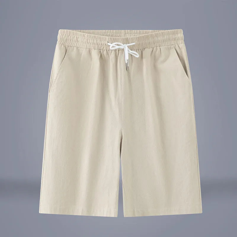 Solid colour cotton linen cropped pants with drawstring waist in army green
