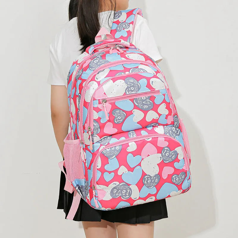 Student schoolbag with air pillow belt system in Oxford cloth, showing large capacity design