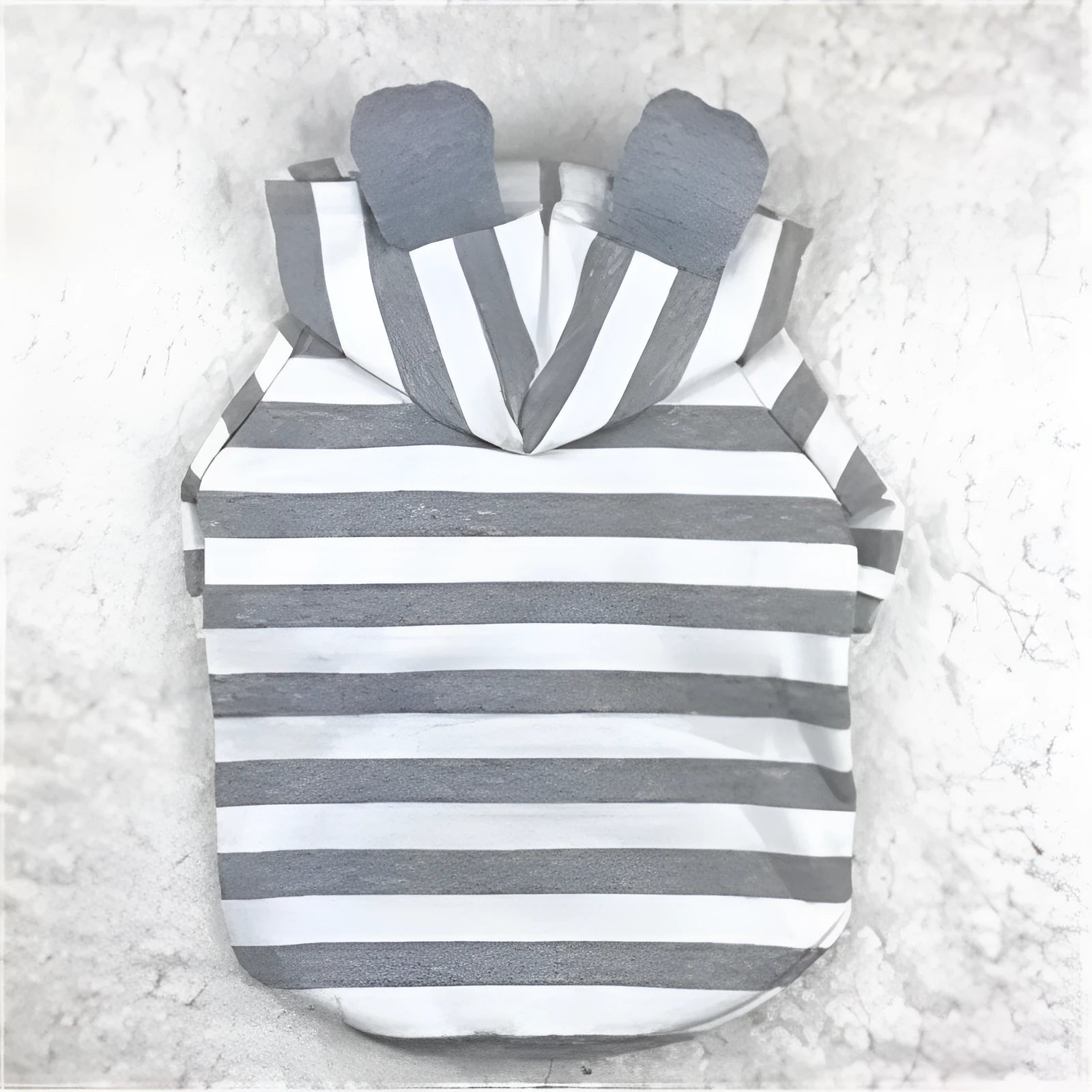 Grey cotton striped sweater on a small pet with ribbed trim