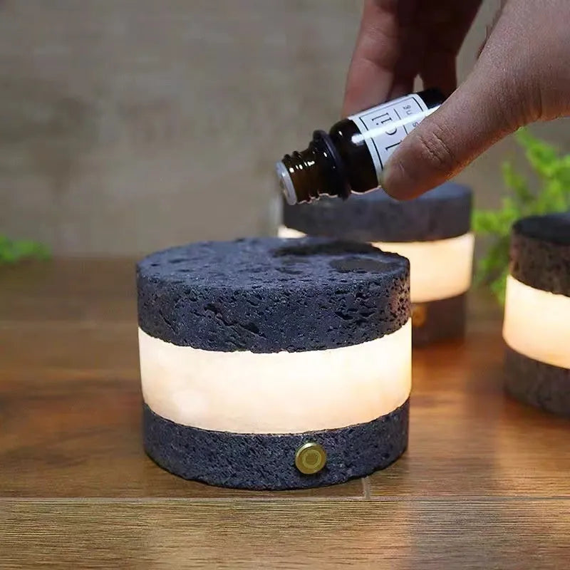 Small orange volcanic rock USB night lamp with touch dimming and essential oil tray