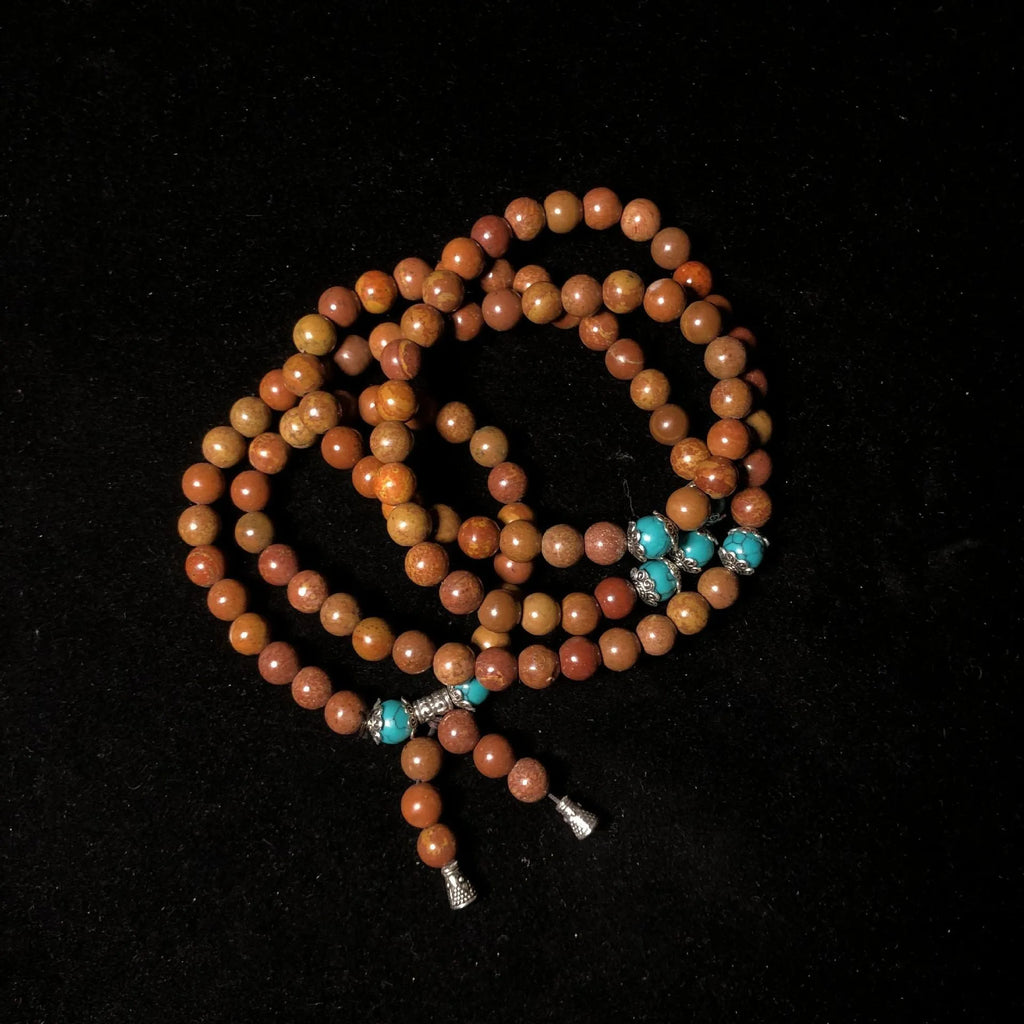 108 bead stone bracelet with geometric hand-polished Lvzhu beads measuring 5-6mm diameter