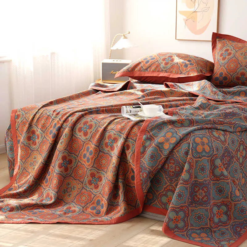 Cotton gauze blanket and pillowcase set with flower pattern in three colour options
