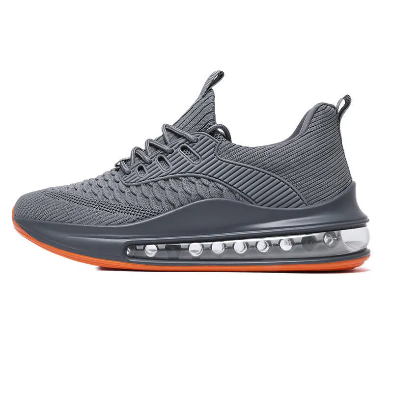 Men's black mesh running shoes with rubber sole and lace-up closure
