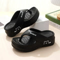Women's thick-sole EVA non-slip flip flops in beige with fish mouth toe on a light background