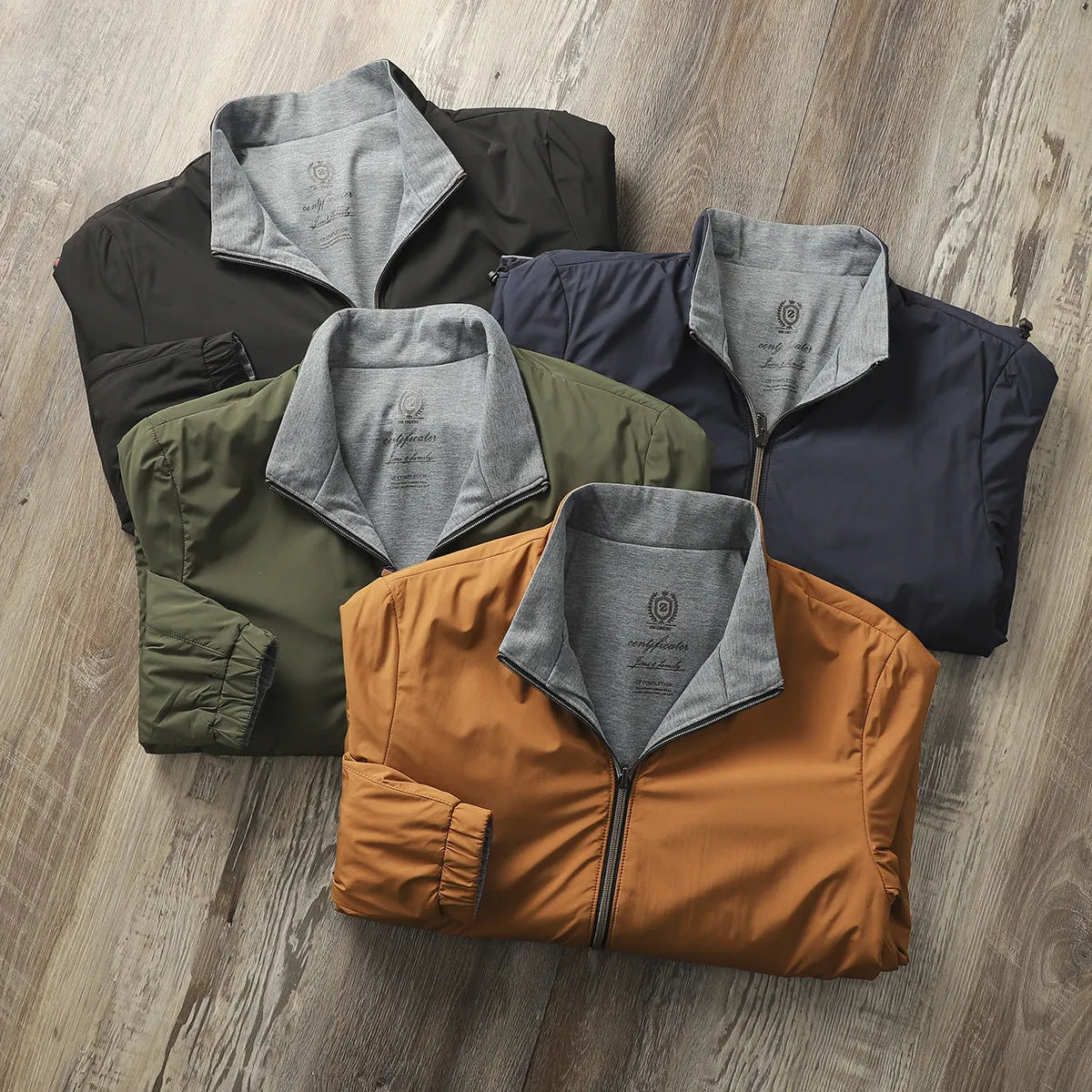 Men's stand collar casual jacket in Army Green, shown with a simple design for daily wear.